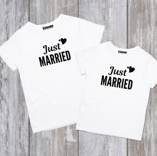 just married couple matching t-shirts