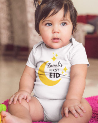 My First Eid Customized Baby Onesie Black & Gold Foil Printing With Name