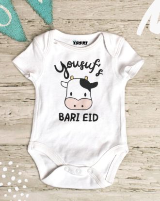 First Baqra Eid Onesie Cow Design With Personalized Name